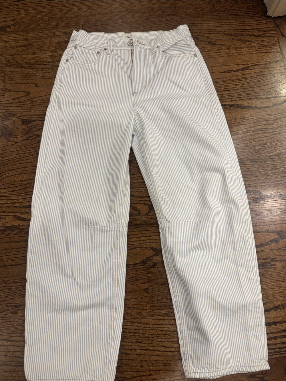 Citizens Of Humanity White Jeans with Light Blue Pinstripe Cargo Style